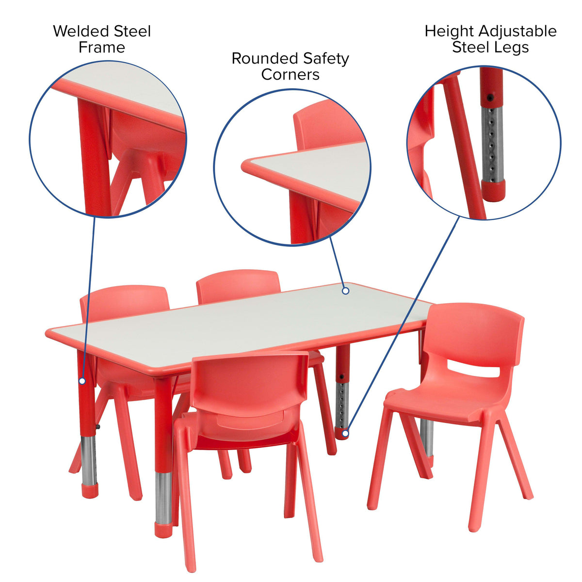 FLASH 24" x 47" Rectangular Adjustable Activity Table Set 5 Piece