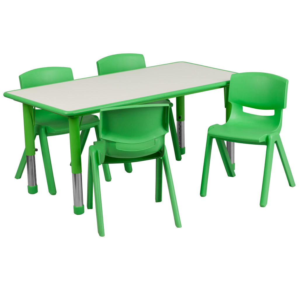 FLASH 24" x 47" Rectangular Adjustable Activity Table Set 5 Piece