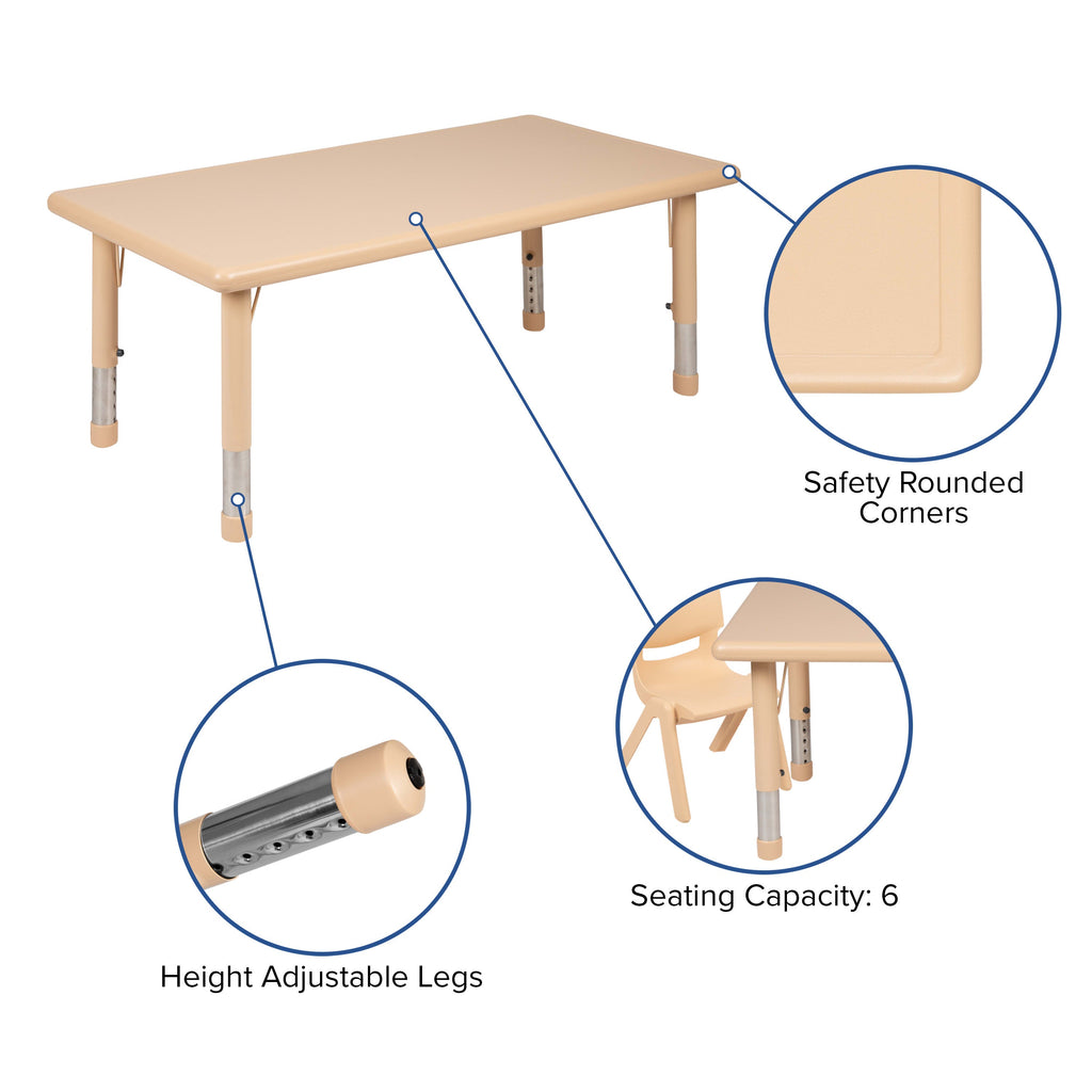 FLASH 24" x 48" Rectangular Adjustable Activity Table Set 7 Piece