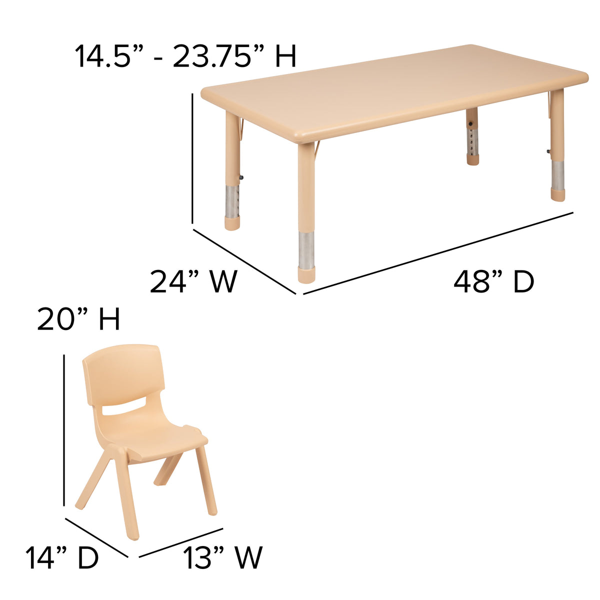 FLASH 24" x 48" Rectangular Adjustable Activity Table Set 7 Piece