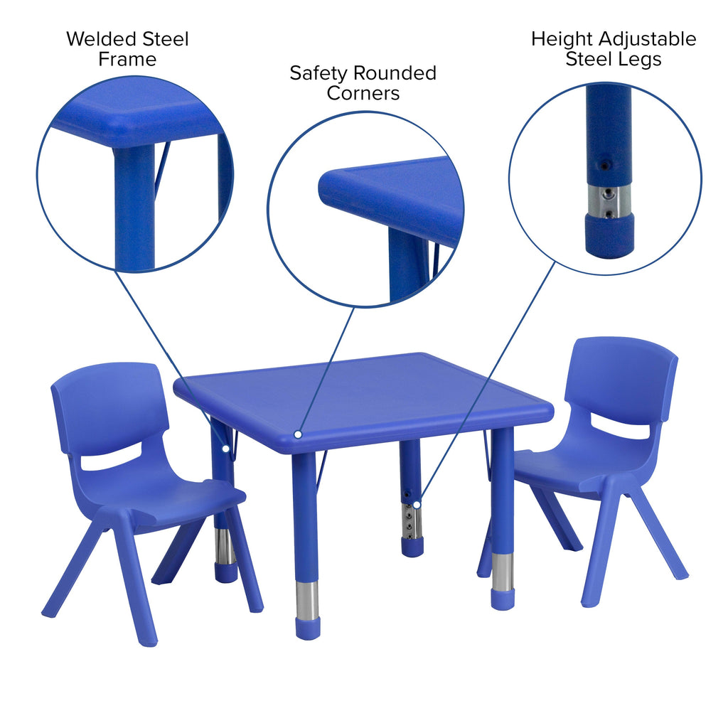 FLASH 24" Square Adjustable Activity Table Set 3 Piece