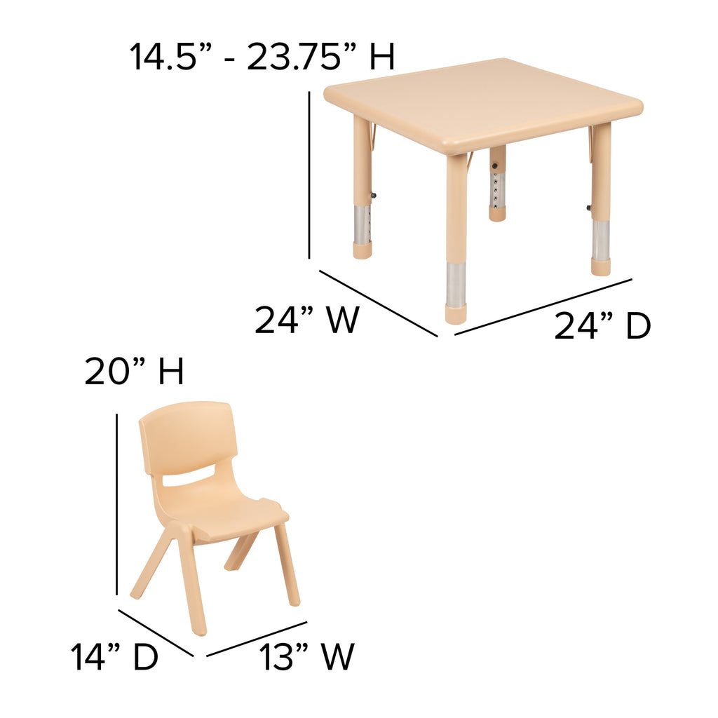 FLASH 24" Square Adjustable Activity Table Set 3 Piece