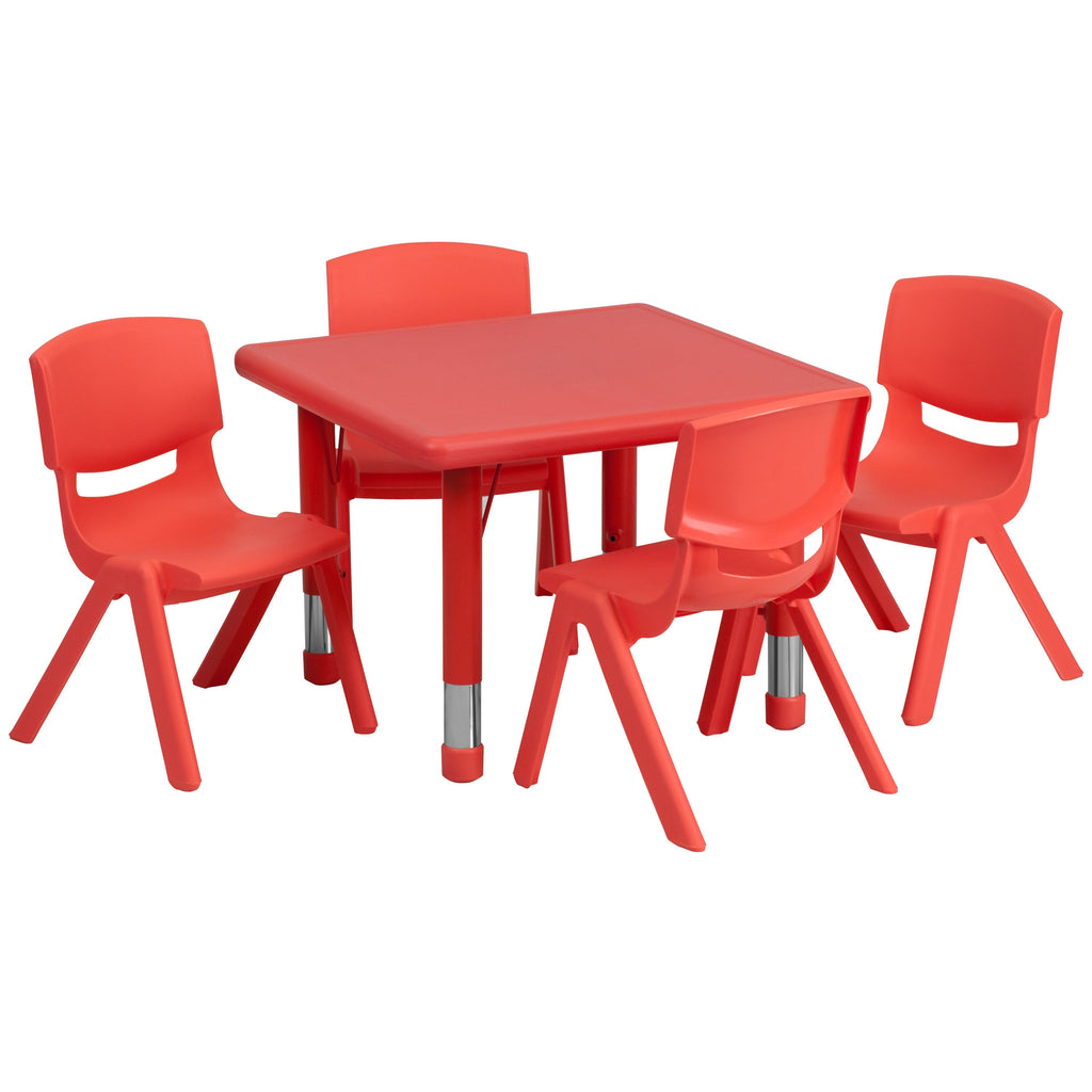 FLASH 24" Square Plastic Height Adjustable Activity Table Set 5 Piece