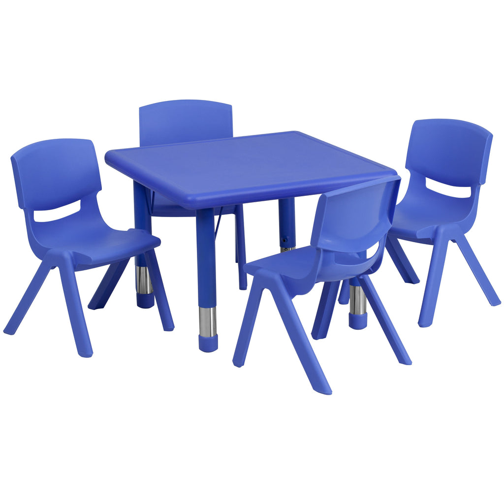 FLASH 24" Square Plastic Height Adjustable Activity Table Set 5 Piece