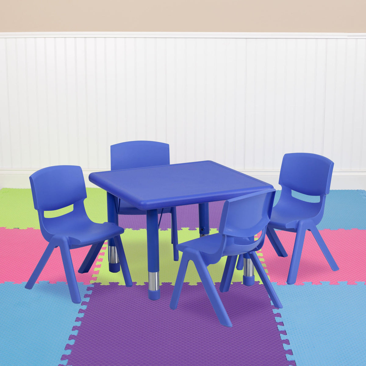 FLASH 24" Square Plastic Height Adjustable Activity Table Set 5 Piece