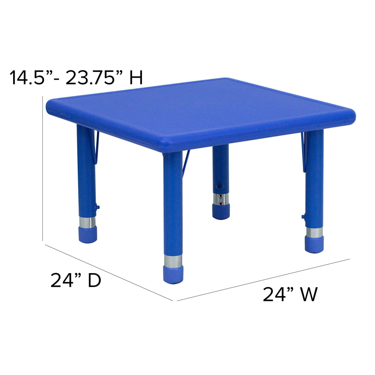 FLASH 24" Square Plastic Height Adjustable Activity Table Set 5 Piece