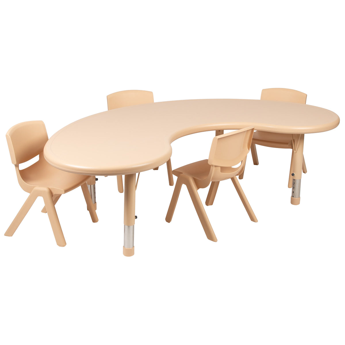 FLASH 35" x 65" Half-Moon Activity Table Set with Chairs