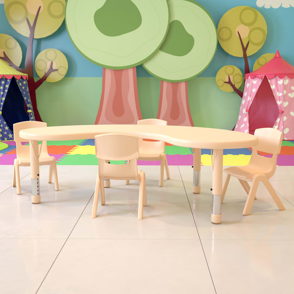 FLASH 35" x 65" Half-Moon Activity Table Set with Chairs