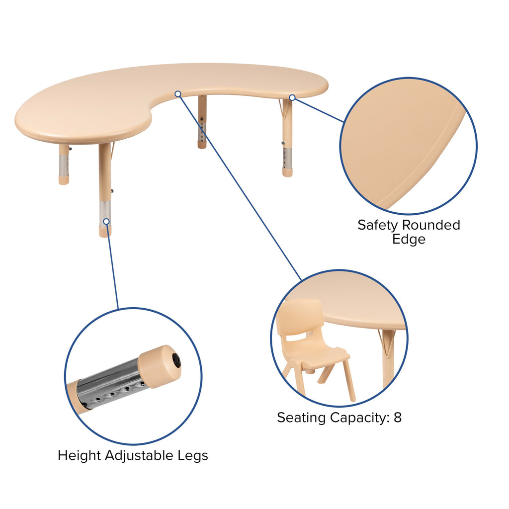 FLASH 35" x 65" Half-Moon Activity Table Set with Chairs