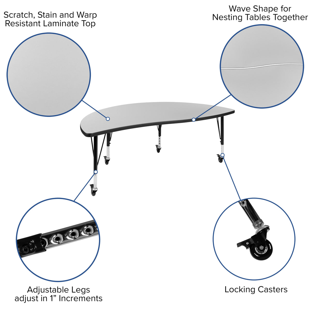 FLASH 86" Oval Wave Flexible Activity Table Set 3 Piece