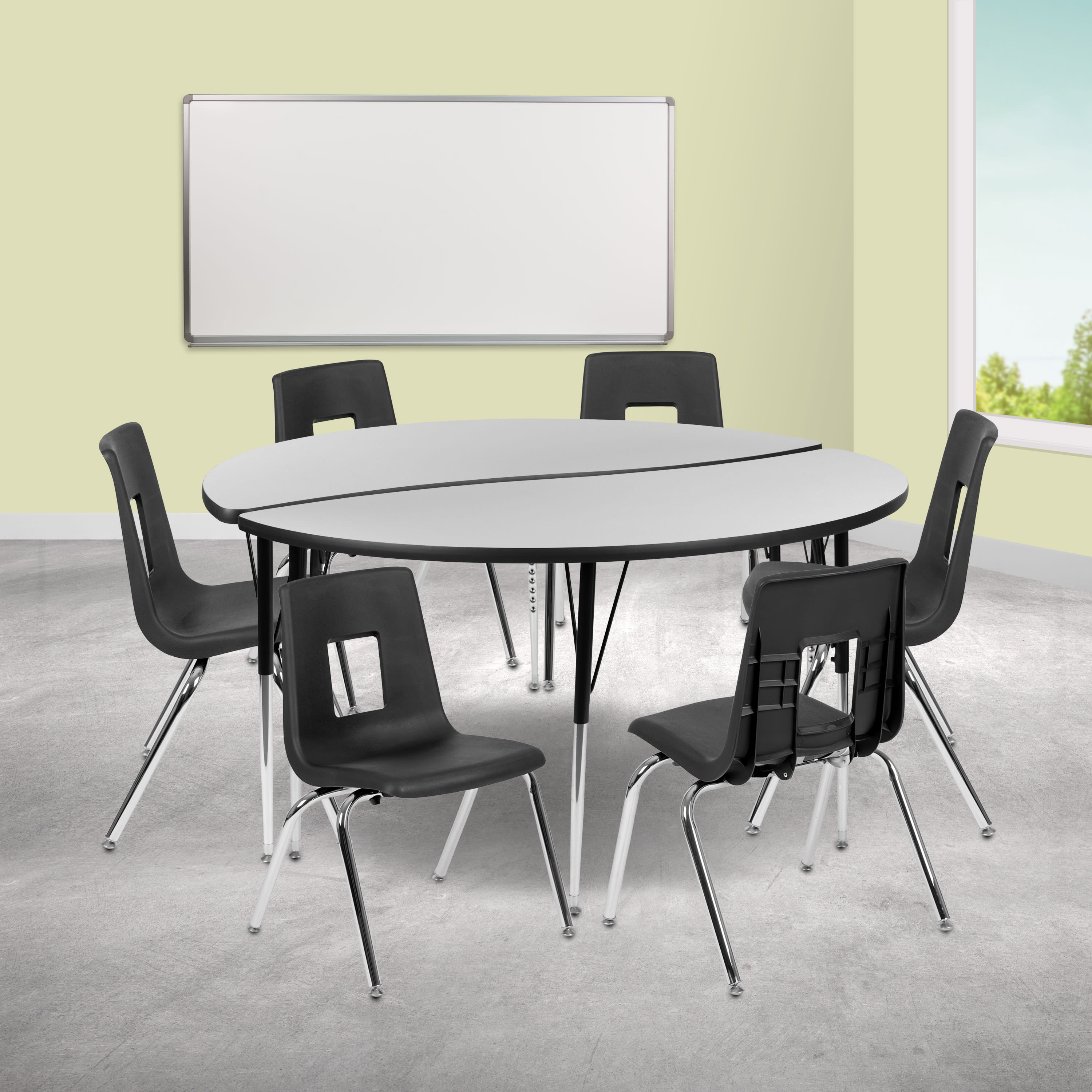 FLASH 60" Circle Wave Flexible Activity Table Set with 16" Stack Chairs