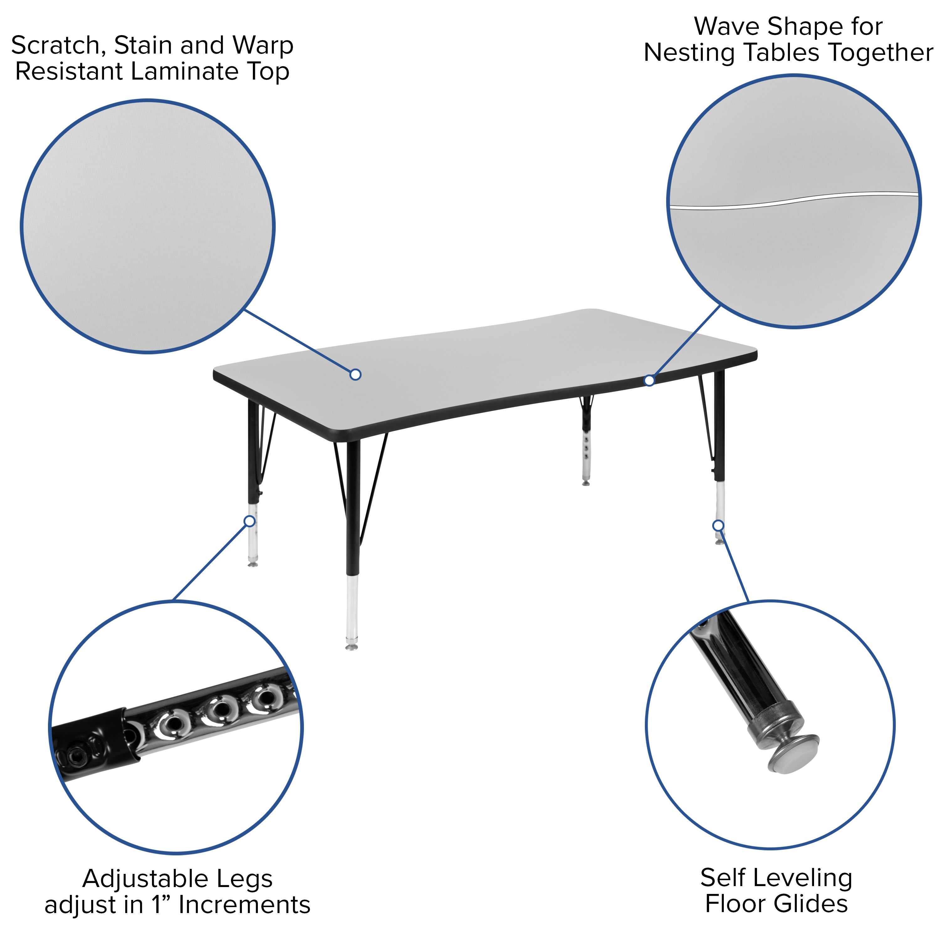 FLASH 76" Oval Wave Flexible Activity Table Set with 12" Stack Chairs