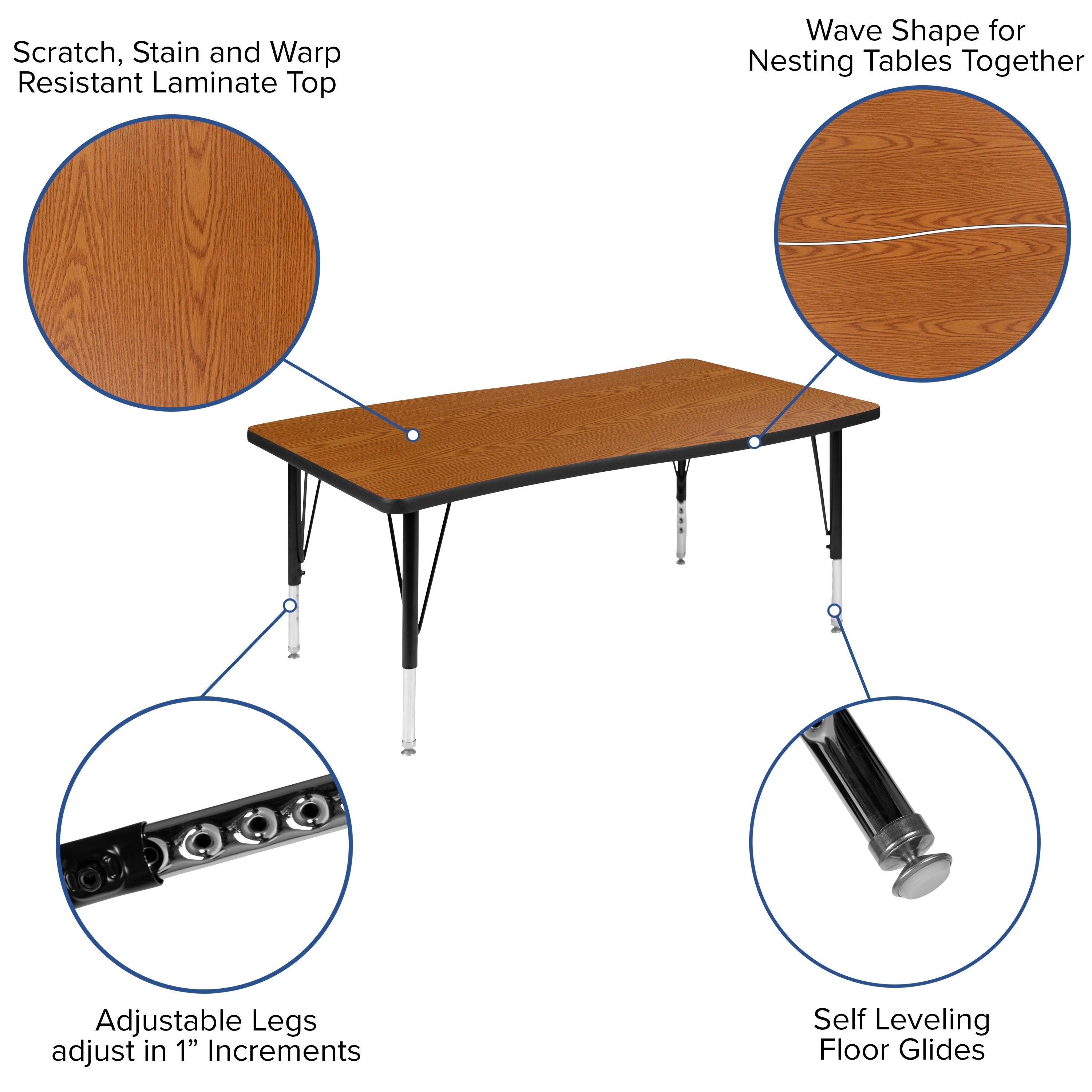 FLASH 76" Oval Wave Flexible Activity Table Set with 14" Stack Chairs