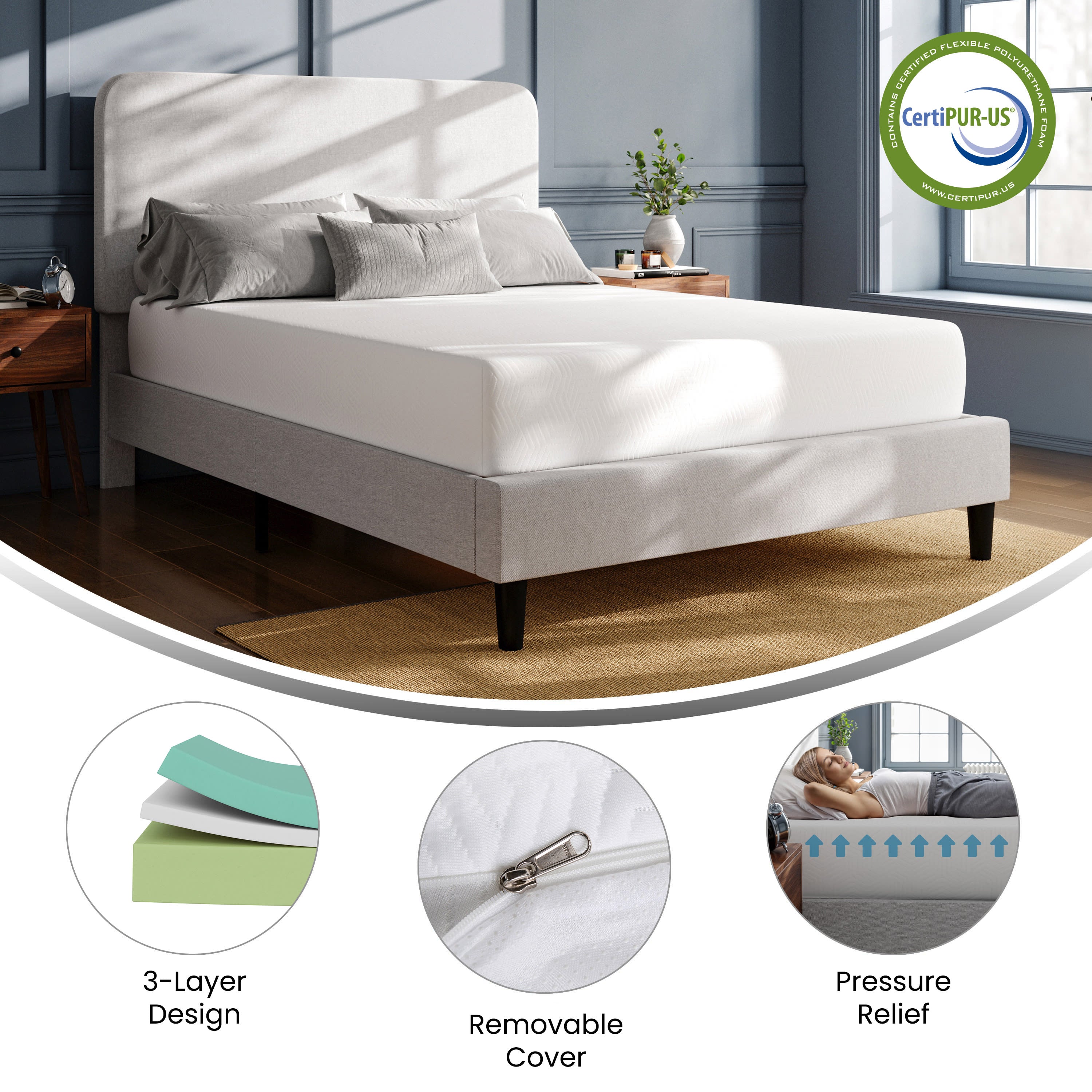 Cloud Green Tea Cooling Gel 10-Inch 3-Layer Memory Foam Mattress