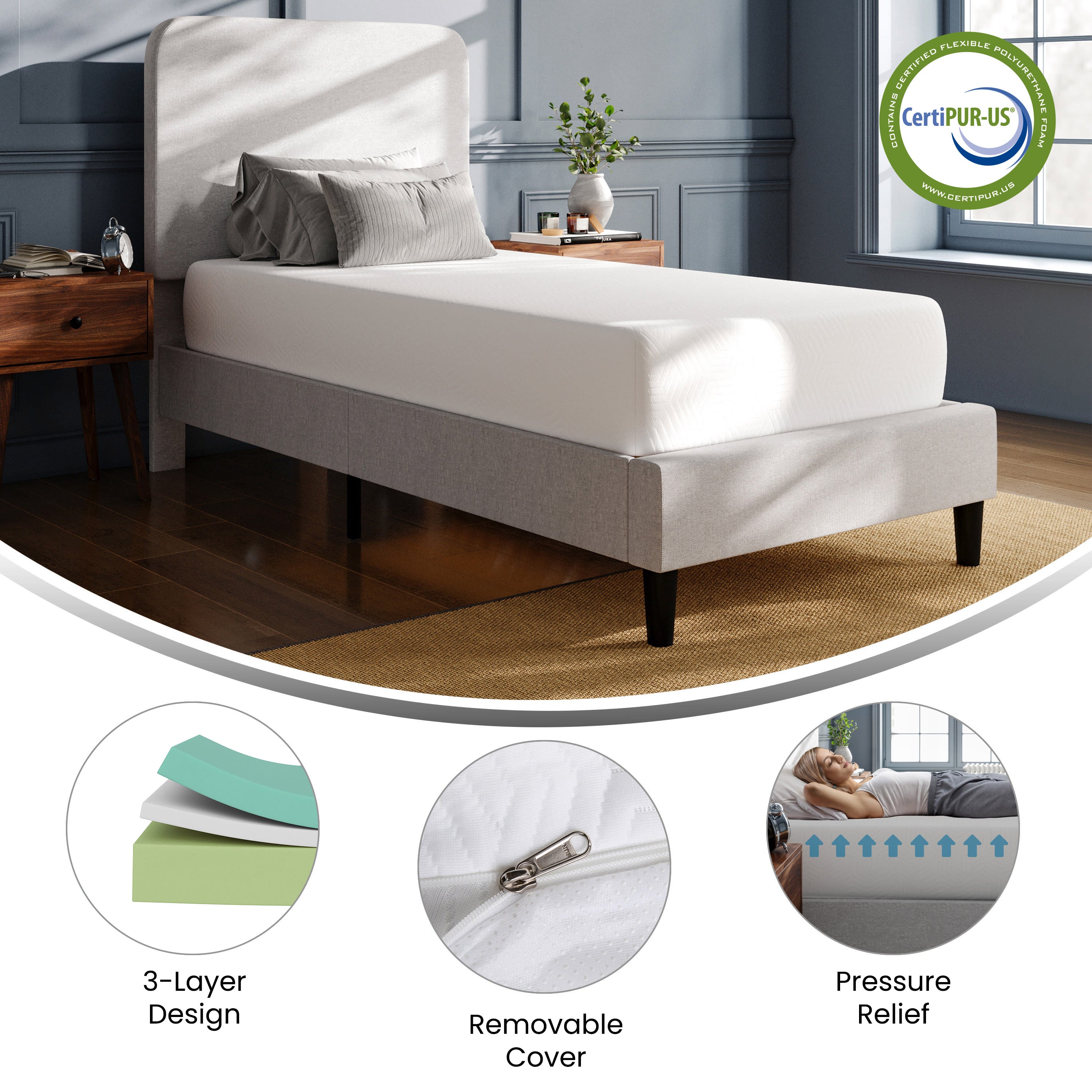 Cloud Green Tea Cooling Gel 10-Inch 3-Layer Memory Foam Mattress