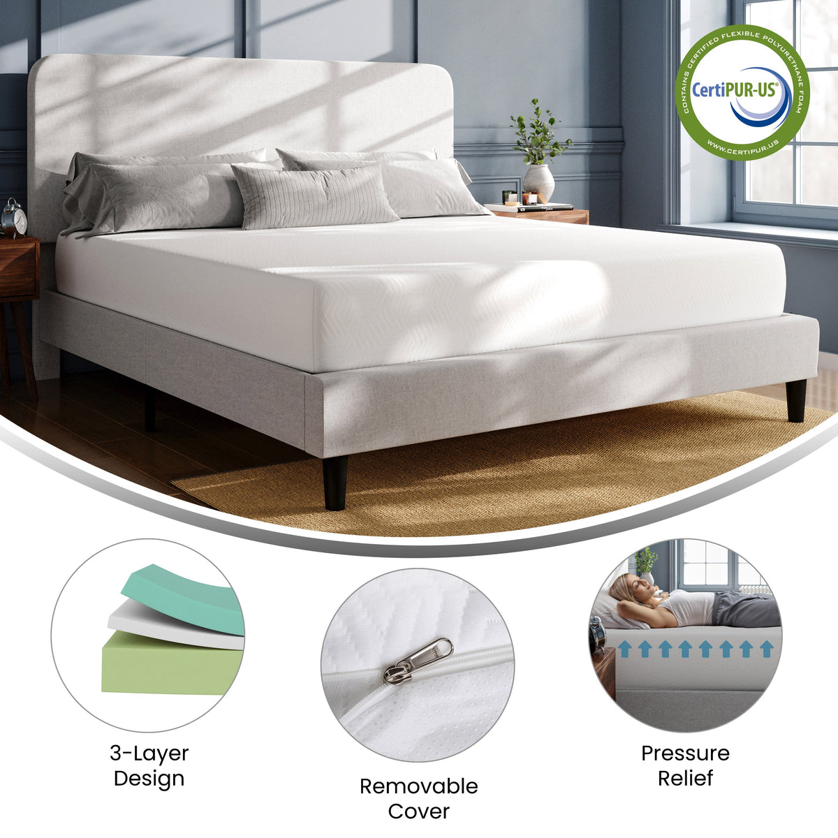 Cloud Green Tea Cooling Gel 10-Inch 3-Layer Memory Foam Mattress
