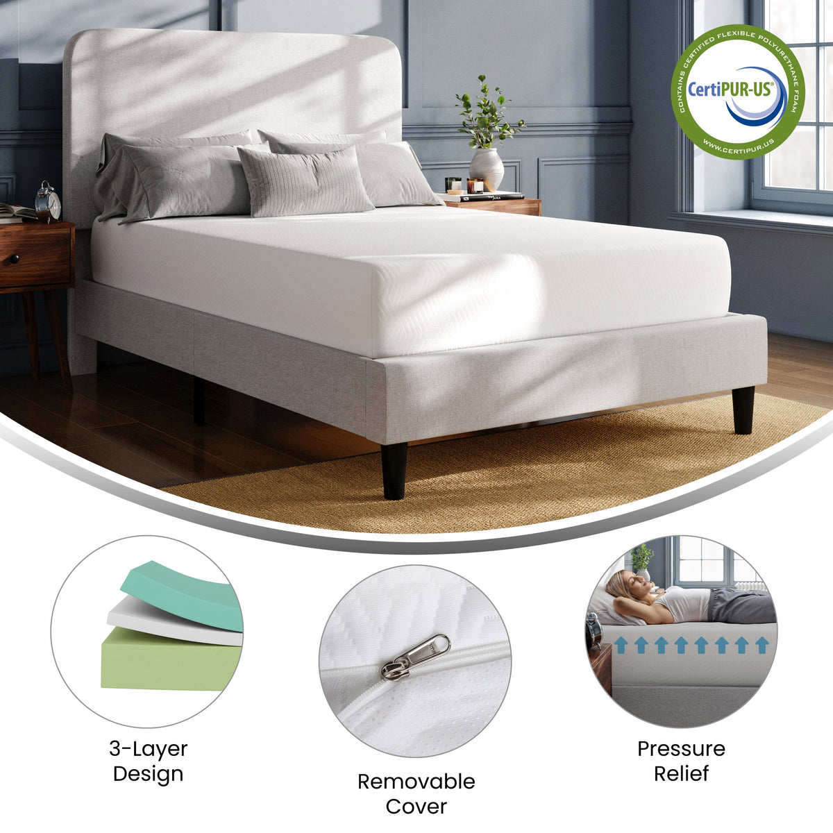 Cloud Green Tea Cooling Gel 10-Inch 3-Layer Memory Foam Mattress