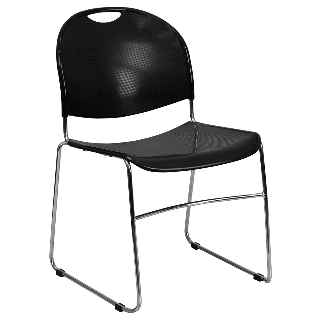 Flash Hercules Series 880 lb Capacity Ultra-Compact Stack Chair Metal Frame Black