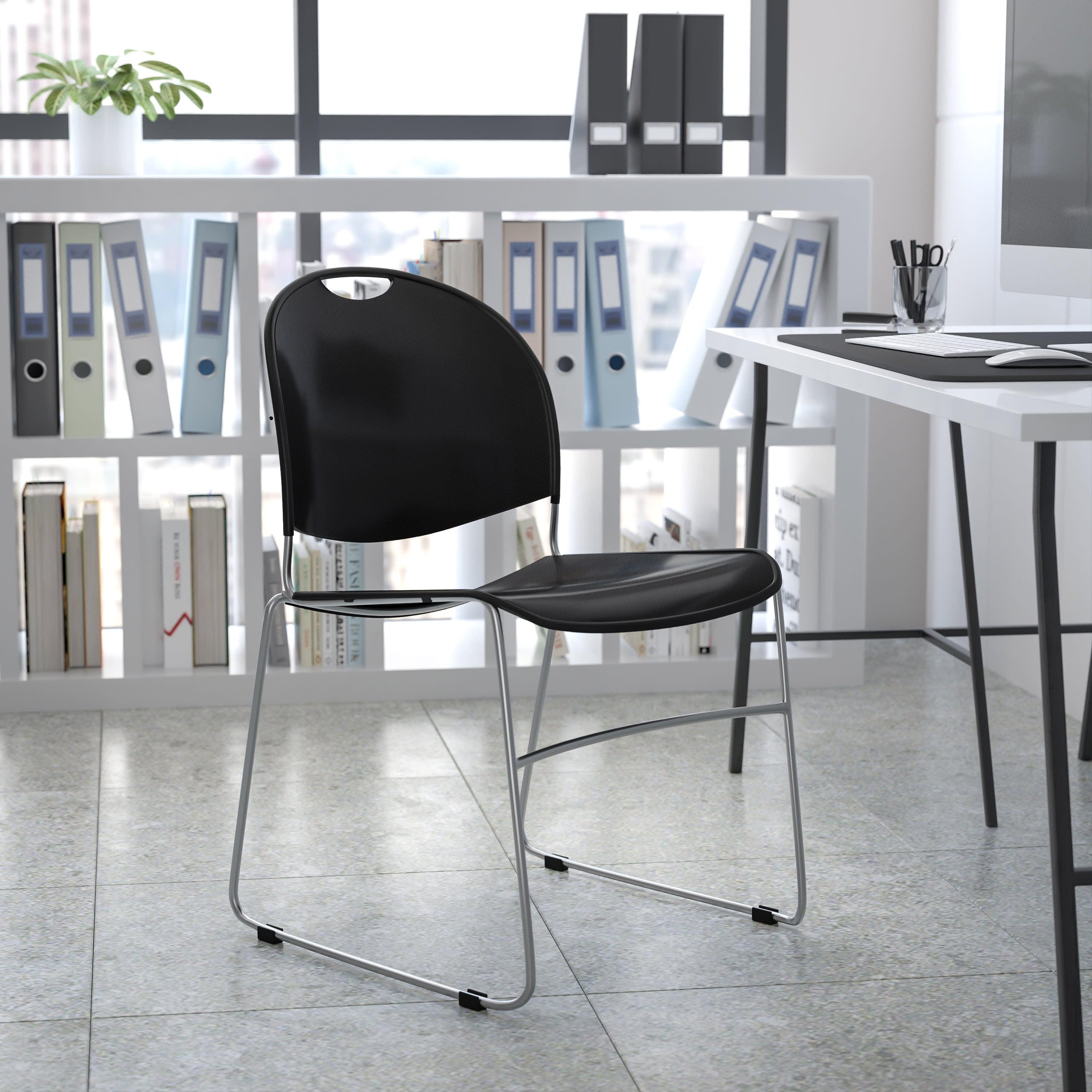 Flash Hercules Series 880 lb Capacity Ultra-Compact Stack Chair Metal Frame Black