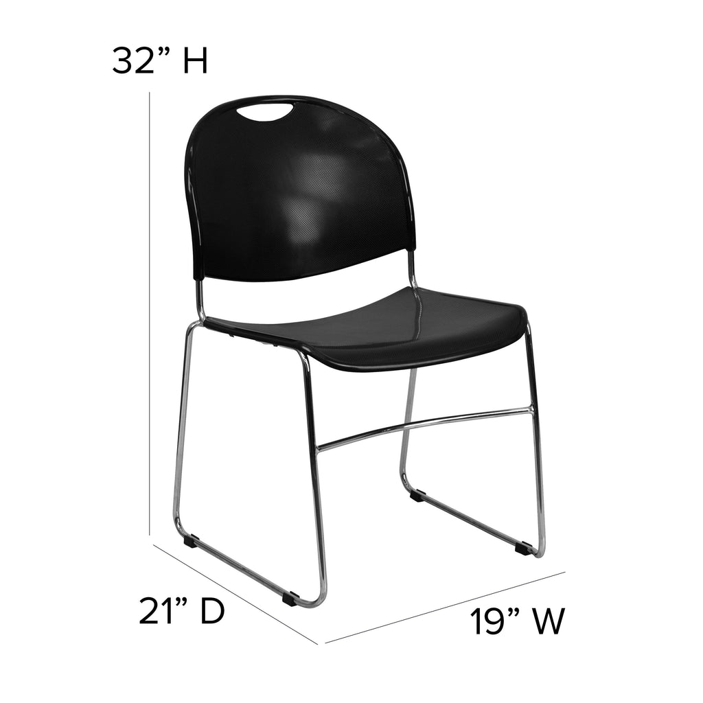 Flash Hercules Series 880 lb Capacity Ultra-Compact Stack Chair Metal Frame Black