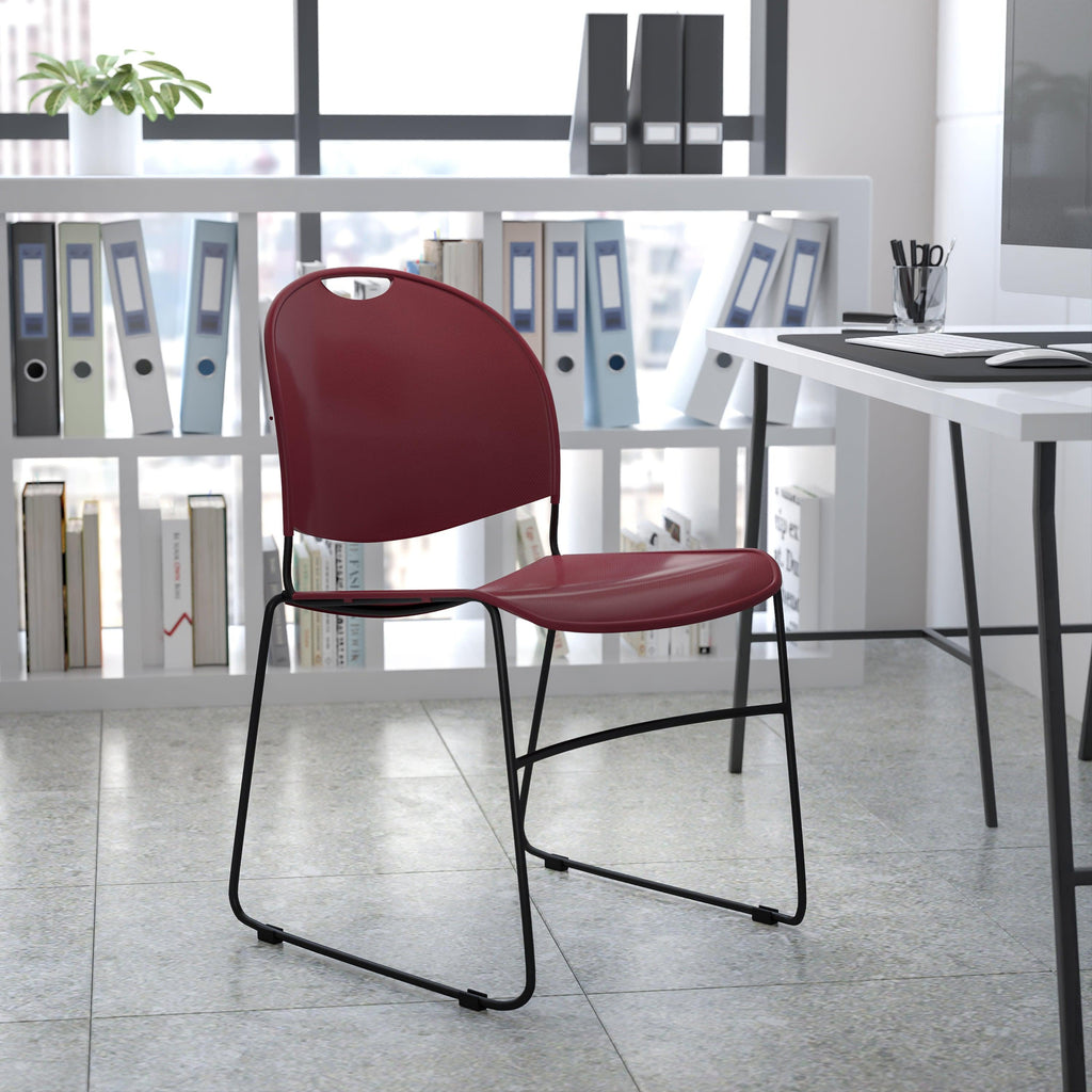 Flash Hercules Series 880 lb Capacity Ultra-Compact Stack Chair Metal Frame Black