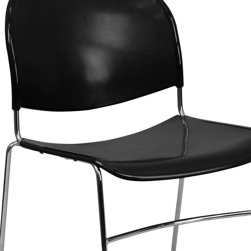 Flash Hercules Series 880 lb Capacity Ultra-Compact Stack Chair Metal Frame Black