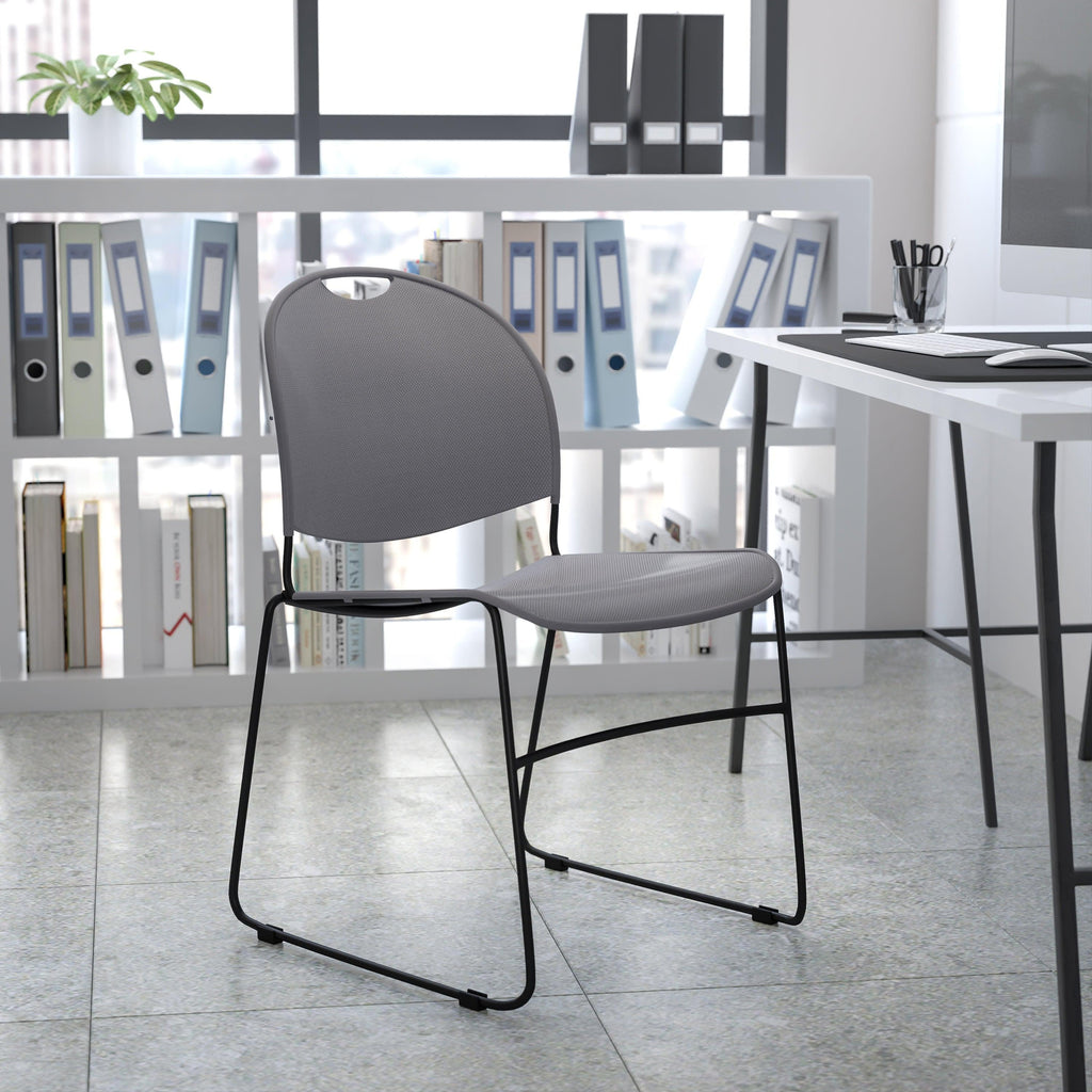 Flash Hercules Series 880 lb Capacity Ultra-Compact Stack Chair Metal Frame Black