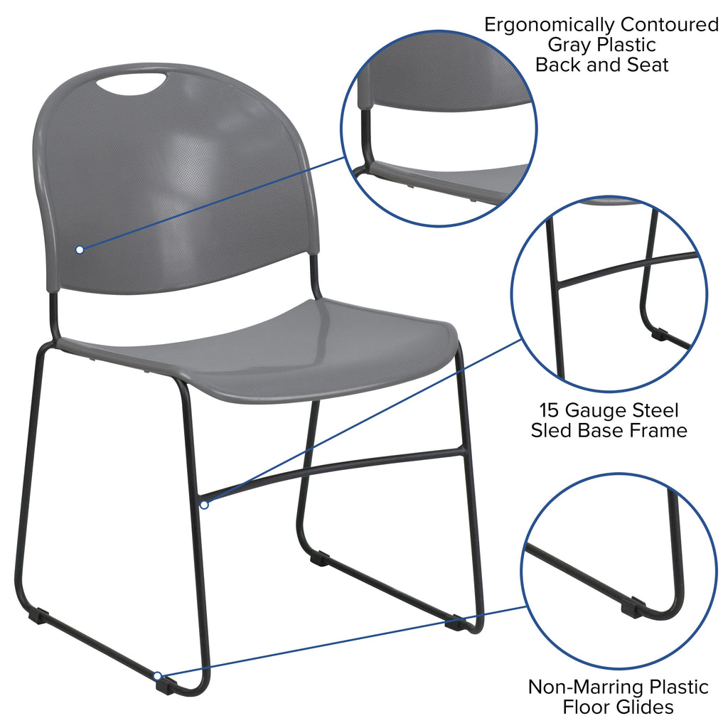 Flash Hercules Series 880 lb Capacity Ultra-Compact Stack Chair Metal Frame Black
