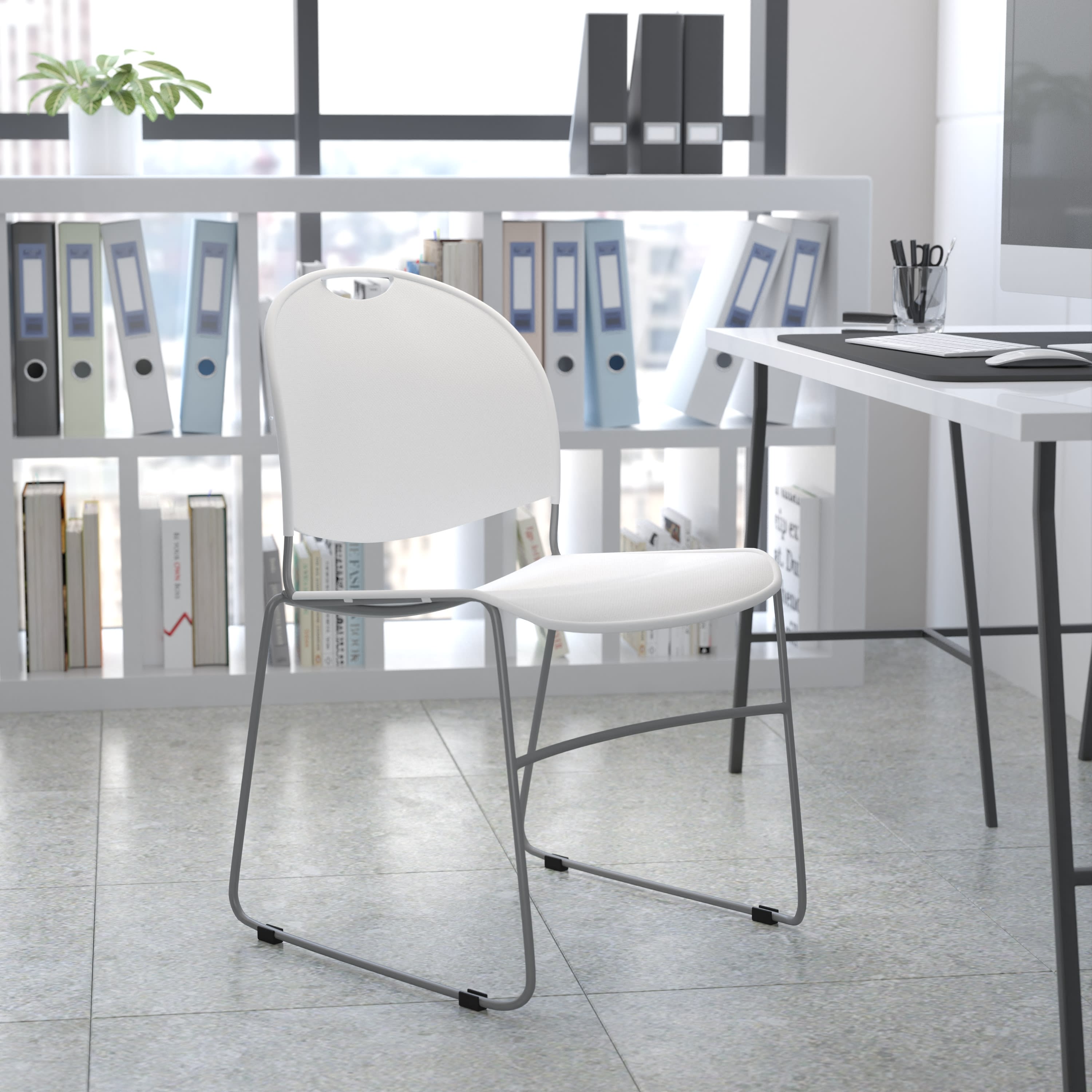 Flash Hercules Series 880 lb Capacity Ultra-Compact Stack Chair Metal Frame Black