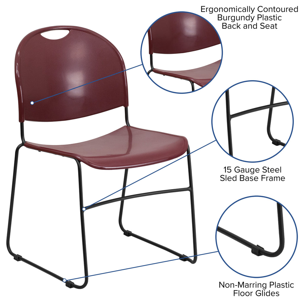 Flash Hercules Series 880 lb Capacity Ultra-Compact Stack Chair Metal Frame Black