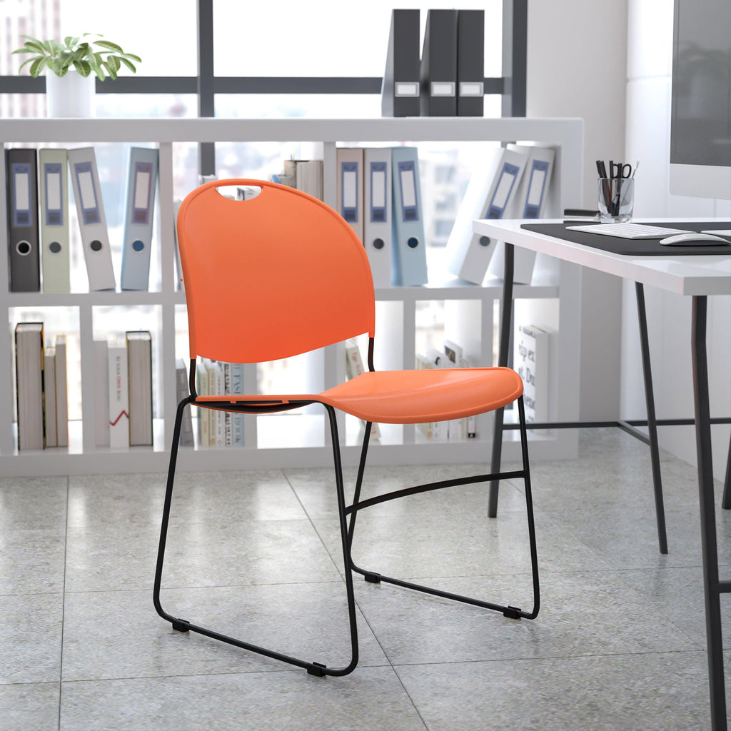 Flash Hercules Series 880 lb Capacity Ultra-Compact Stack Chair Metal Frame Black