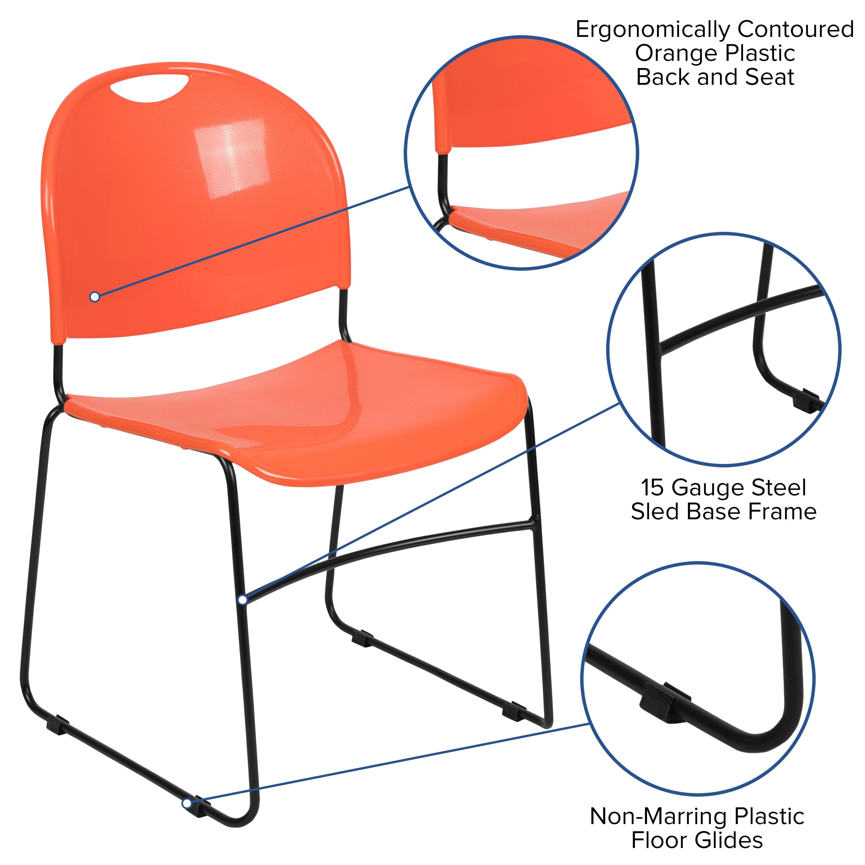 Flash Hercules Series 880 lb Capacity Ultra-Compact Stack Chair Metal Frame Black
