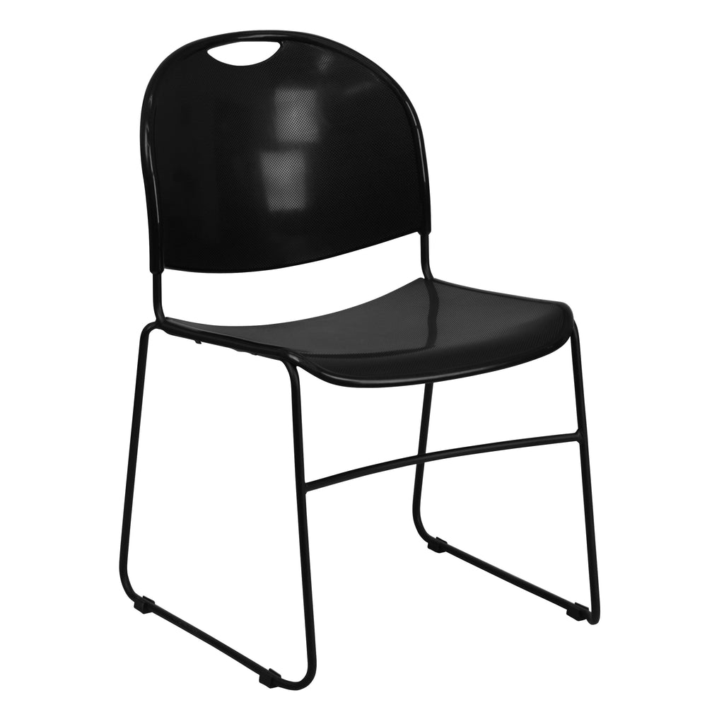 Flash Hercules Series 880 lb Capacity Ultra-Compact Stack Chair Metal Frame Black