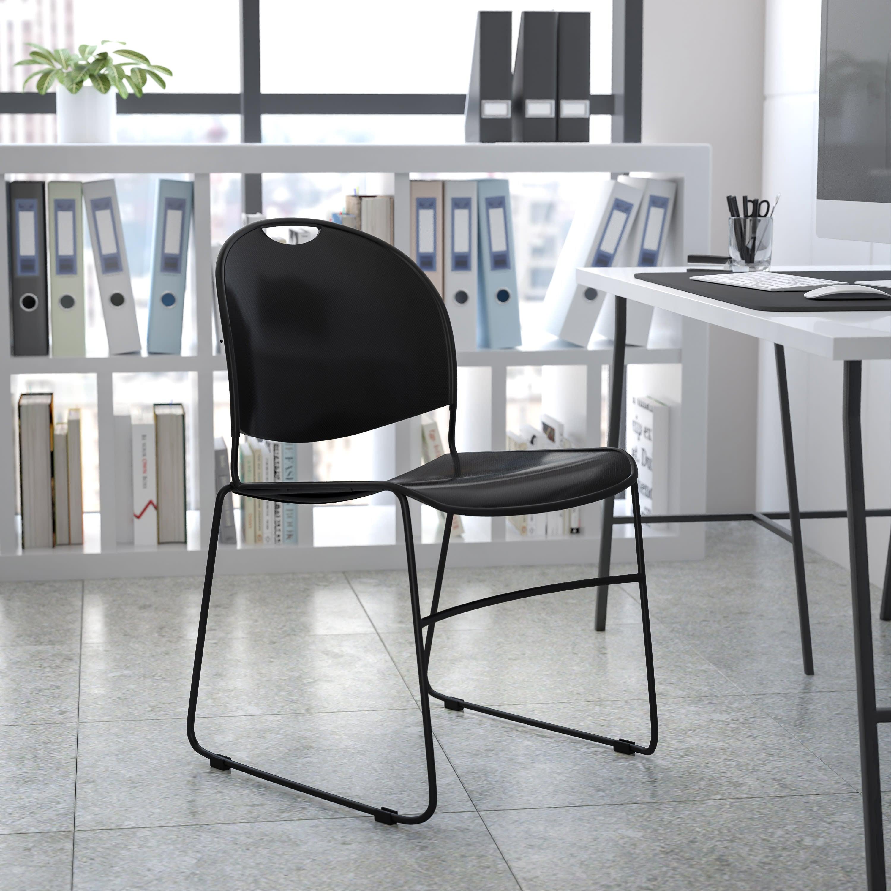 Flash Hercules Series 880 lb Capacity Ultra-Compact Stack Chair Metal Frame Black