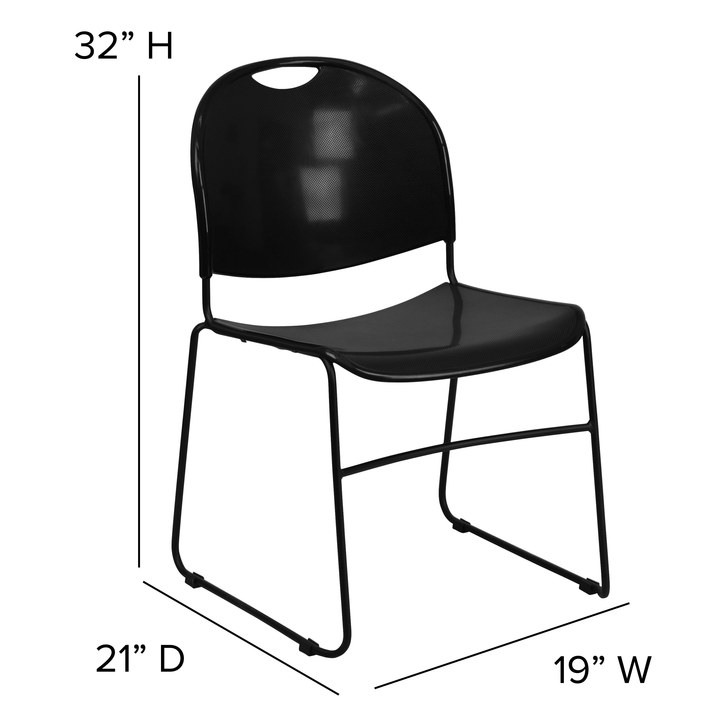 Flash Hercules Series 880 lb Capacity Ultra-Compact Stack Chair Metal Frame Black