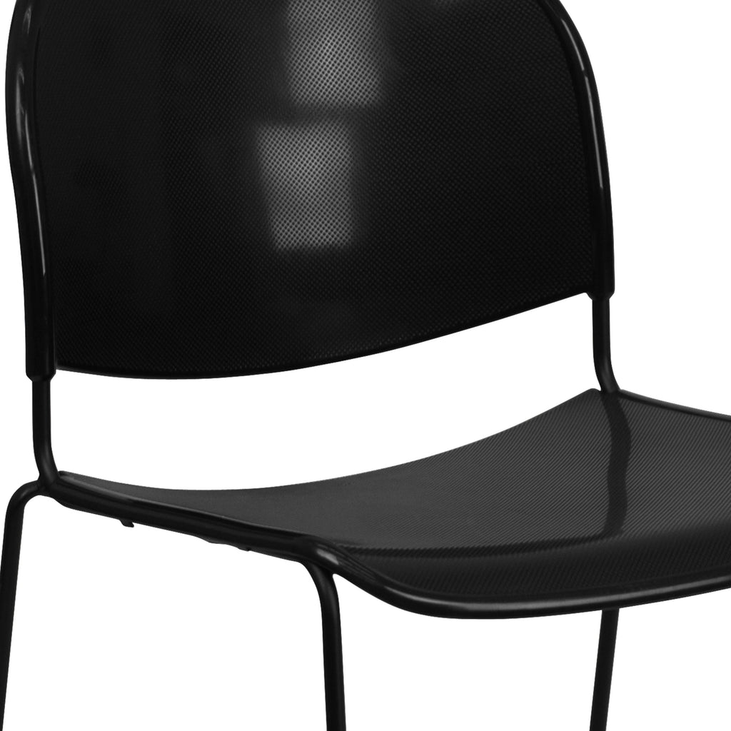 Flash Hercules Series 880 lb Capacity Ultra-Compact Stack Chair Metal Frame Black
