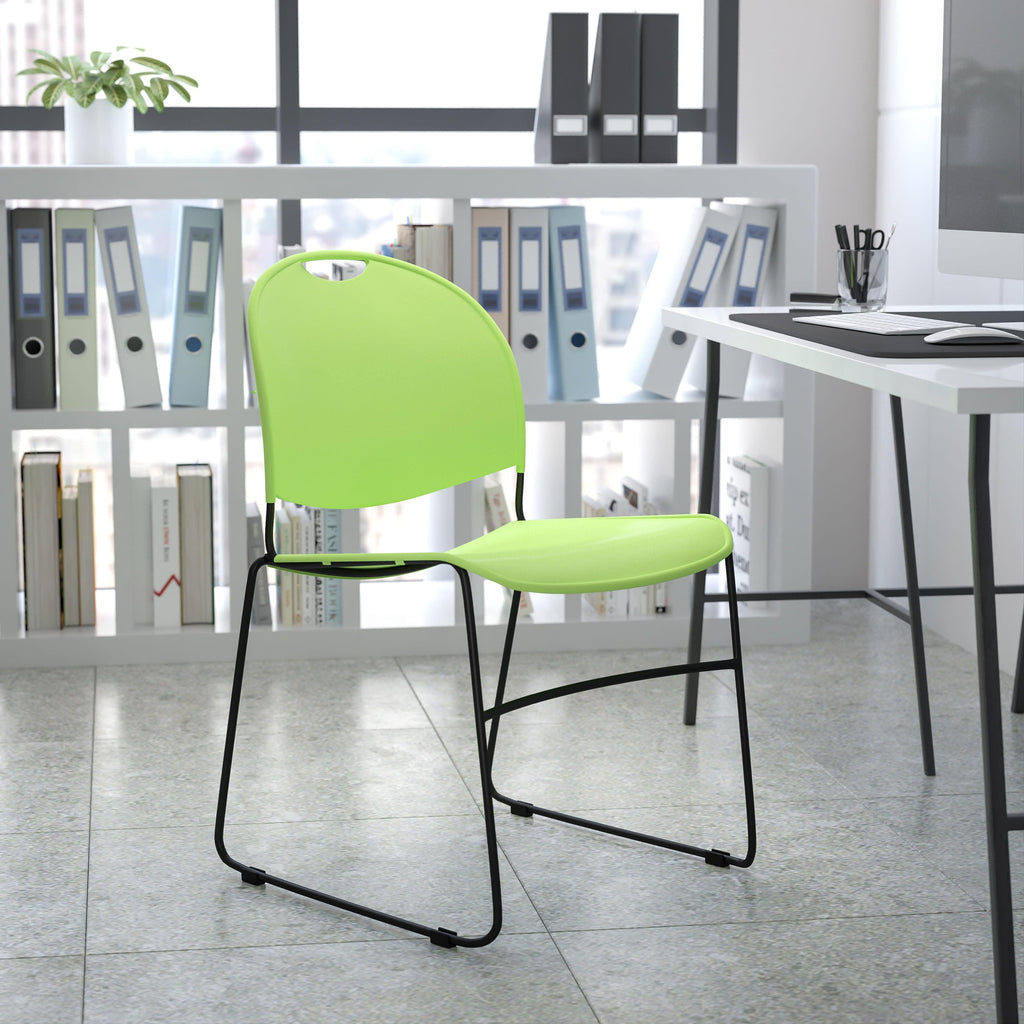 Flash Hercules Series 880 lb Capacity Ultra-Compact Stack Chair Metal Frame Black