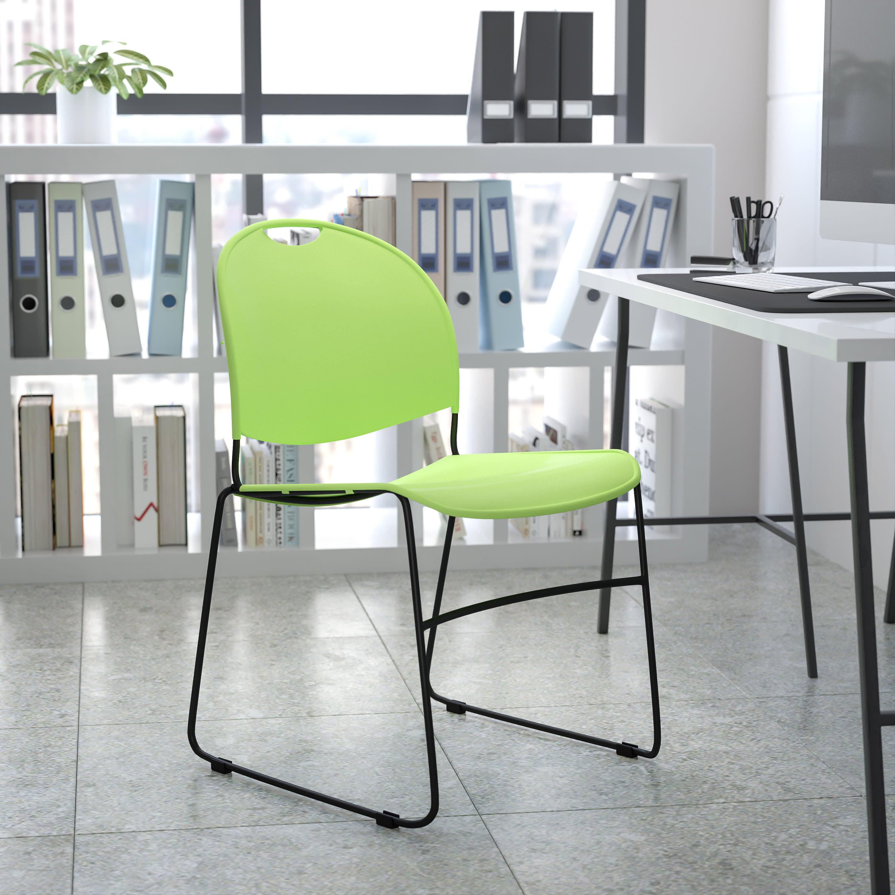 Flash Hercules Series 880 lb Capacity Ultra-Compact Stack Chair Metal Frame Black