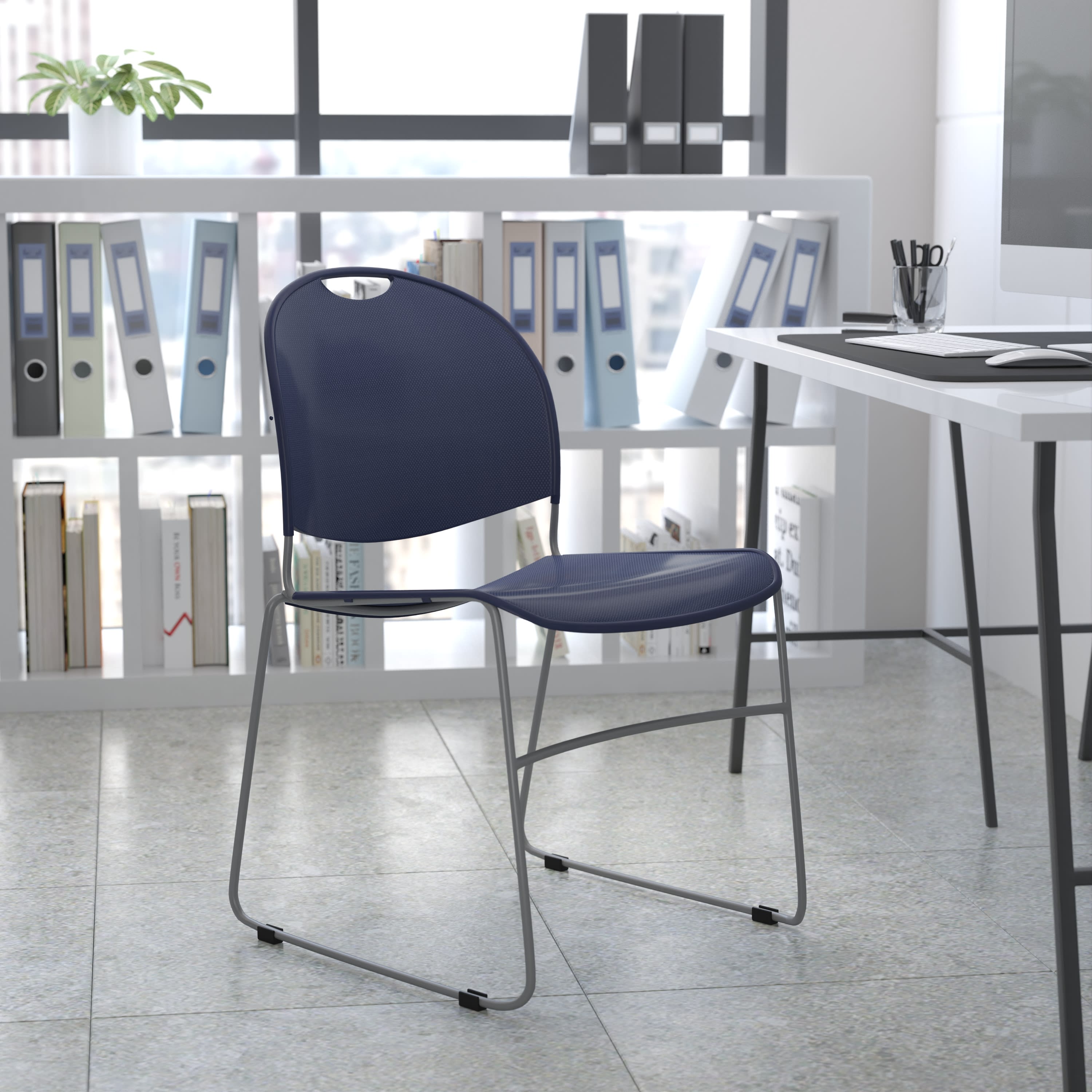 Flash Hercules Series 880 lb Capacity Ultra-Compact Stack Chair Metal Frame Black
