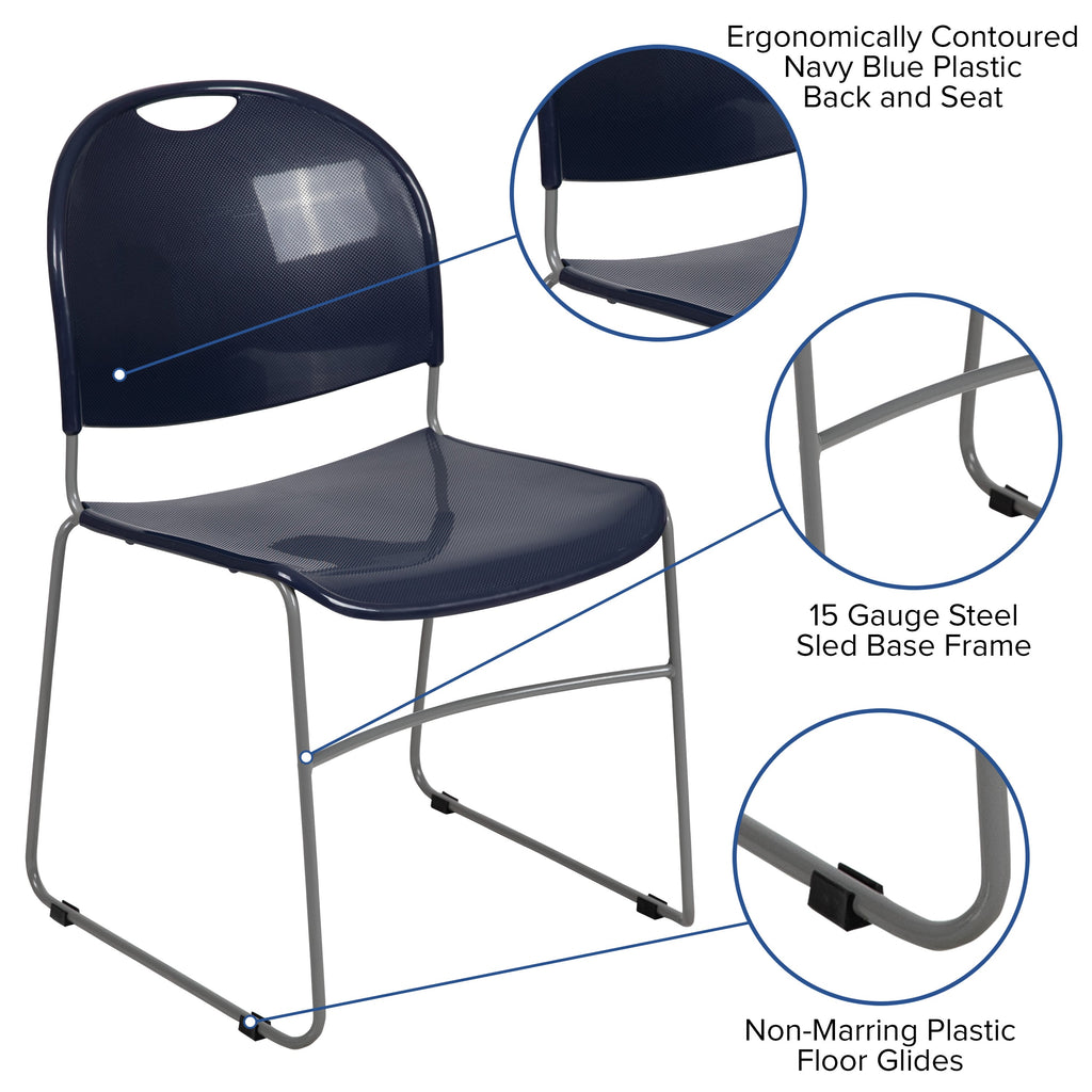 Flash Hercules Series 880 lb Capacity Ultra-Compact Stack Chair Metal Frame Black