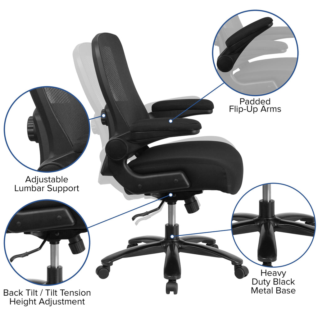FLASH Hercules Series Big & Tall Mesh Executive Swivel Ergonomic Office Chair 500 lb Black LeatherSoft