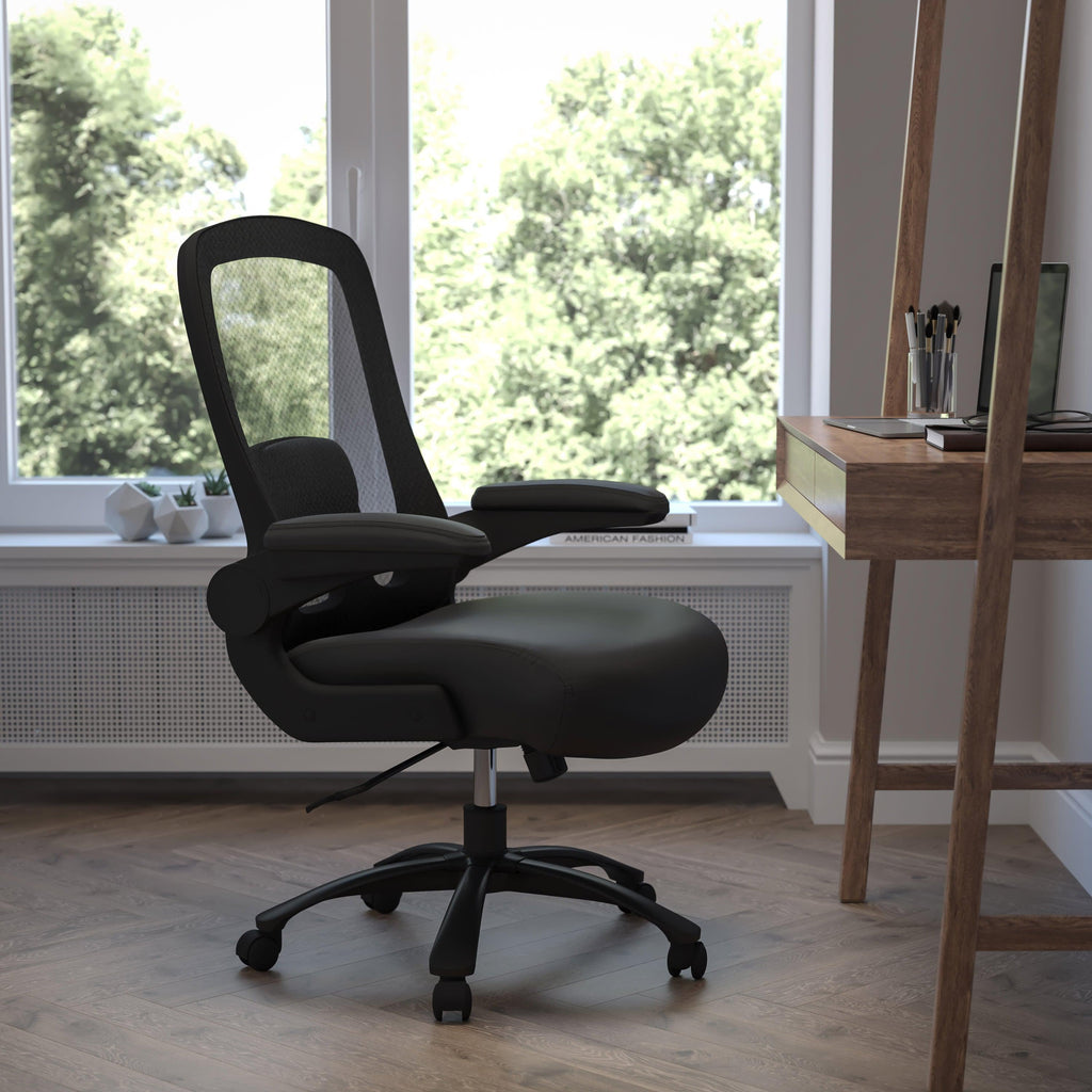 FLASH Hercules Series Big & Tall Mesh Executive Swivel Ergonomic Office Chair 500 lb Black LeatherSoft