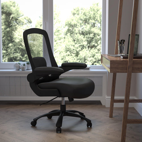 FLASH Hercules Series Big & Tall Mesh Executive Swivel Ergonomic Office Chair 500 lb Black LeatherSoft