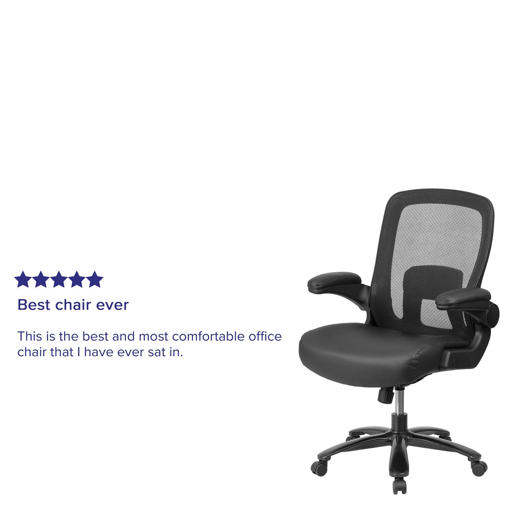 FLASH Hercules Series Big & Tall Mesh Executive Swivel Ergonomic Office Chair 500 lb Black LeatherSoft