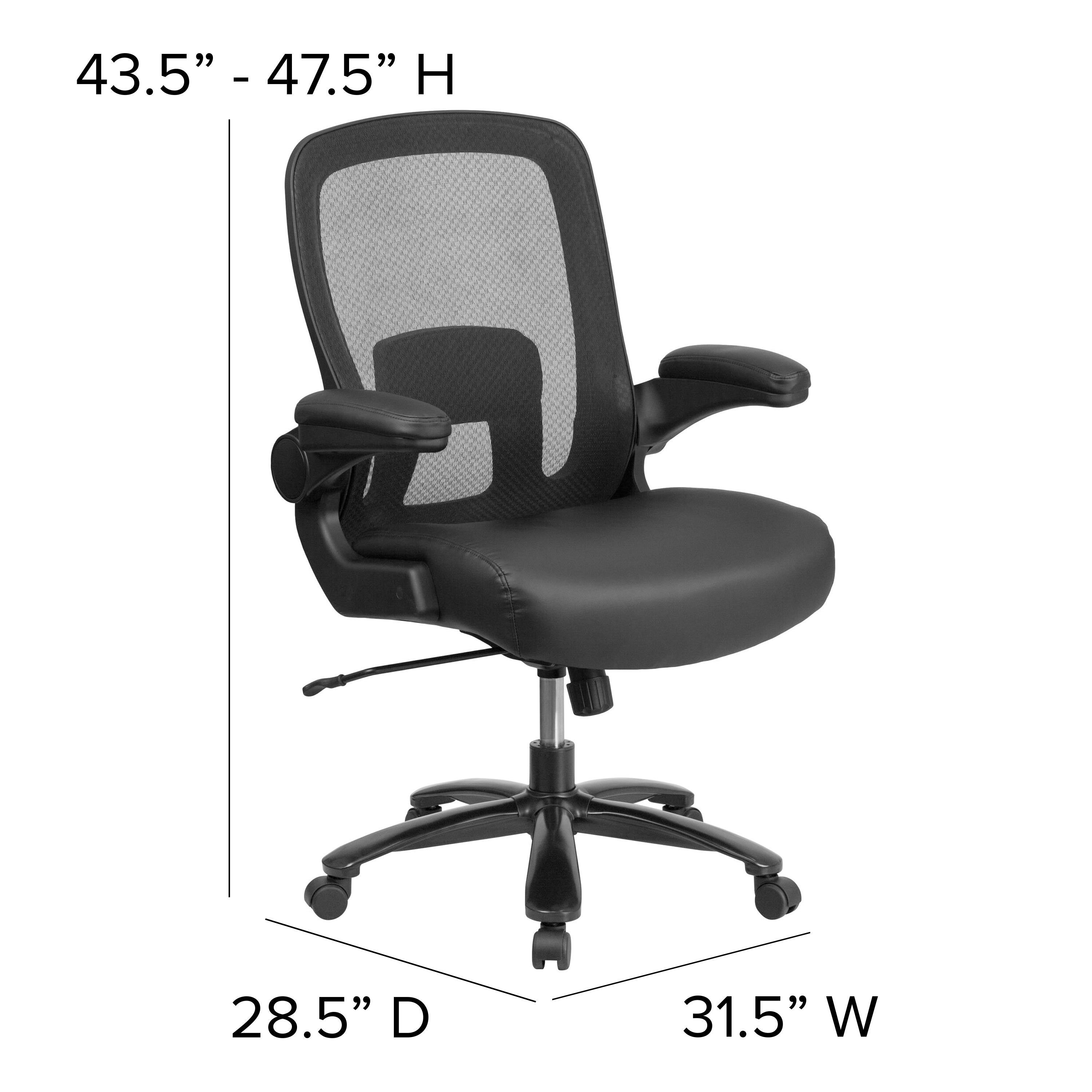 FLASH Hercules Series Big & Tall Mesh Executive Swivel Ergonomic Office Chair 500 lb Black LeatherSoft