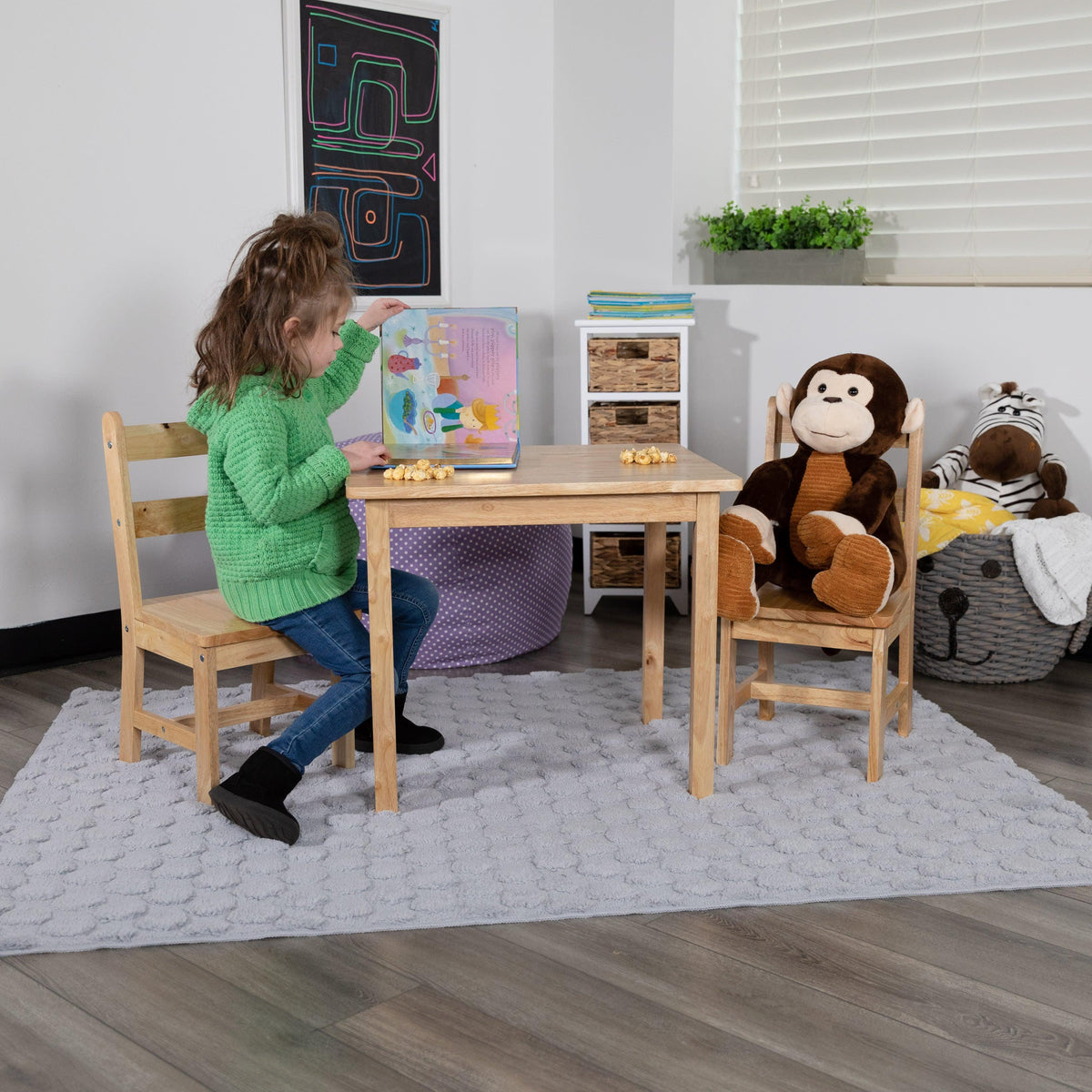 FLASH Kids Solid Hardwood Table and Chair Set 3 Piece