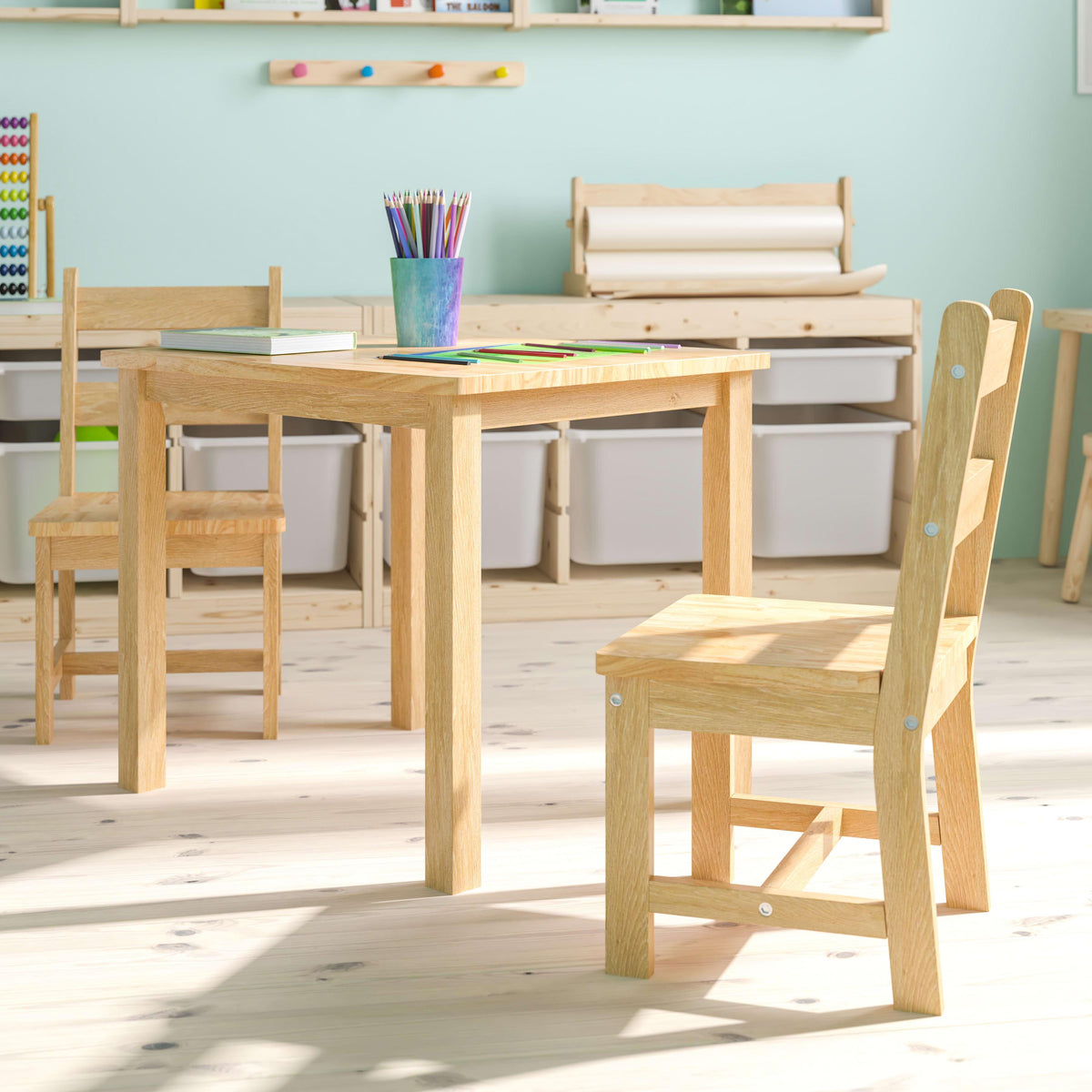 FLASH Kids Solid Hardwood Table and Chair Set 3 Piece