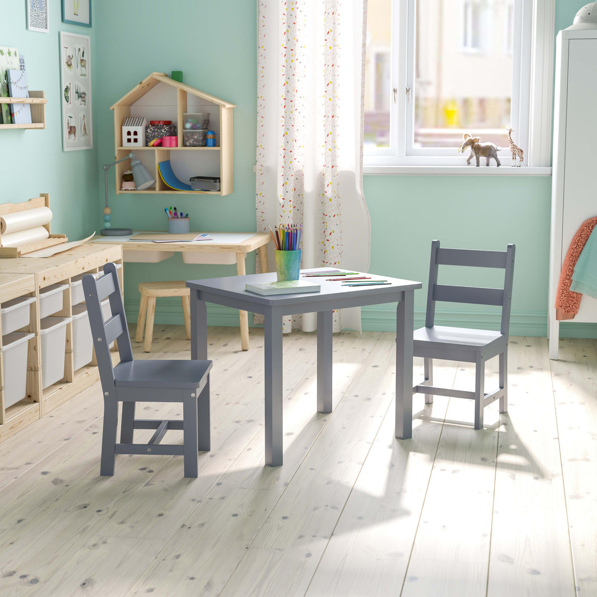 FLASH Kids Solid Hardwood Table and Chair Set 3 Piece