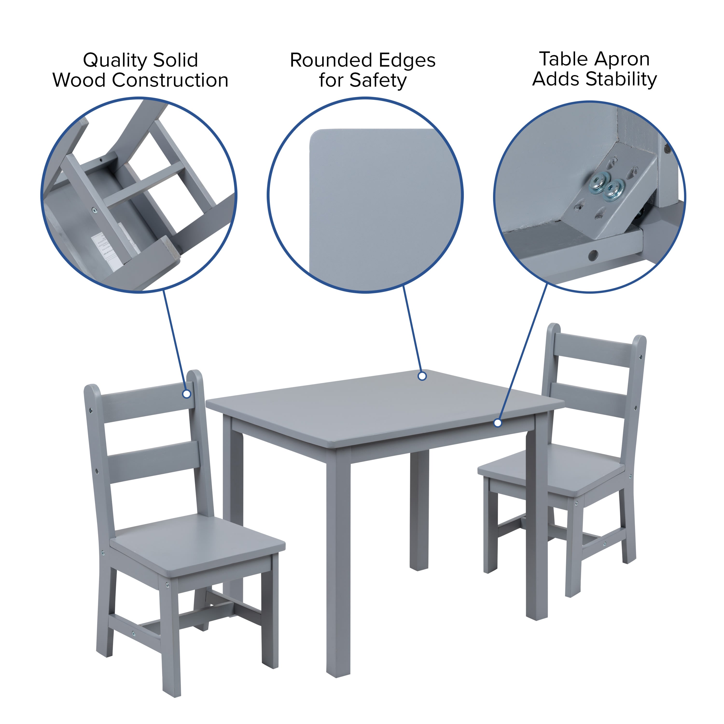 FLASH Kids Solid Hardwood Table and Chair Set 3 Piece