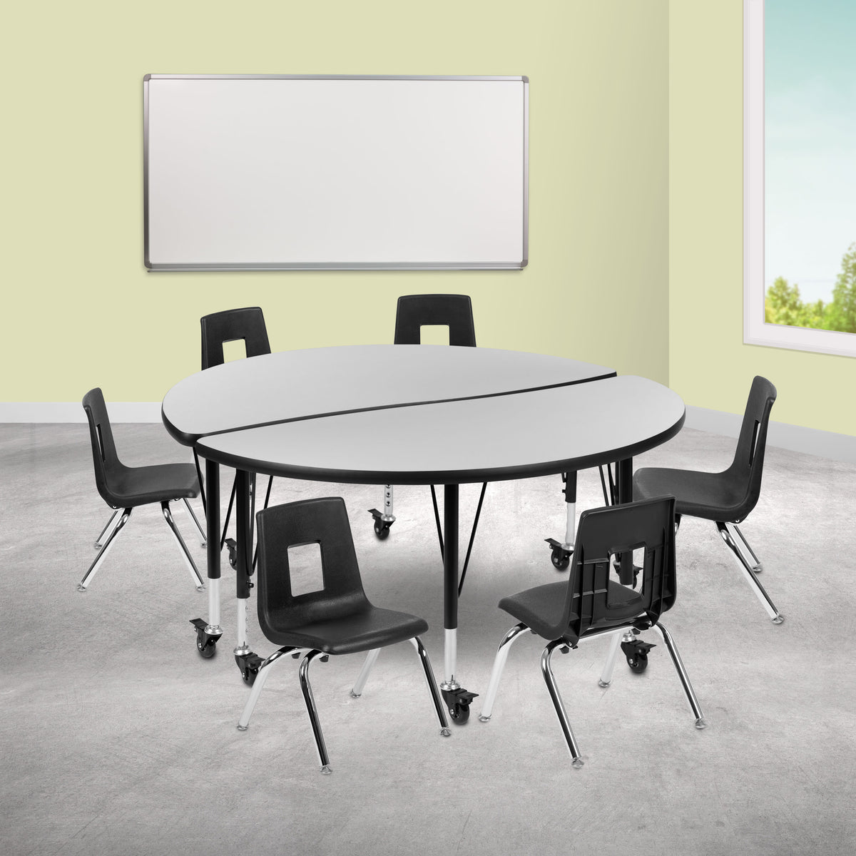 FLASH 47.5-Inch Circle Wave Activity Table Set with 12-Inch Student Stack Chairs